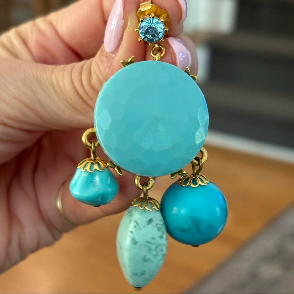 Turquoise Statement Earrings - image 2